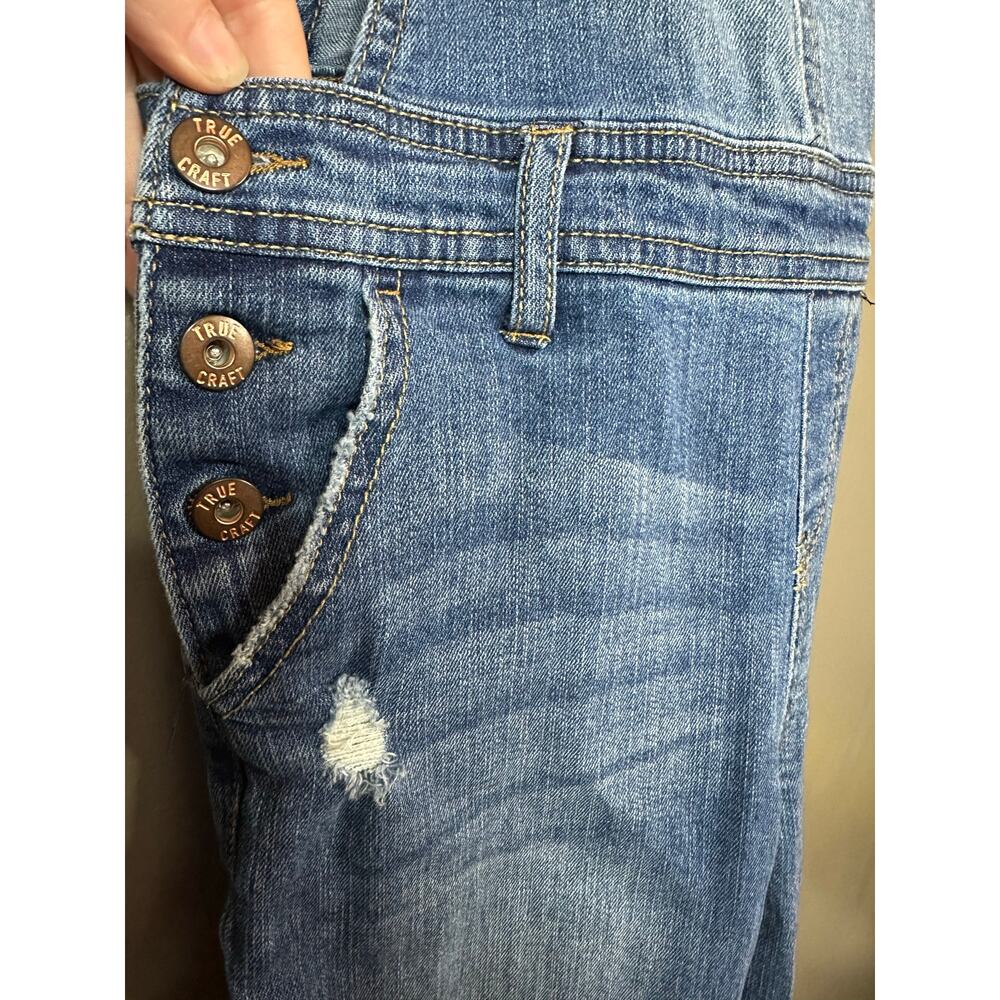 True Craft Blue Jean Denim Distressed Long Pants Adjustable Overall Bibs Size 3 - Picture 7 of 8